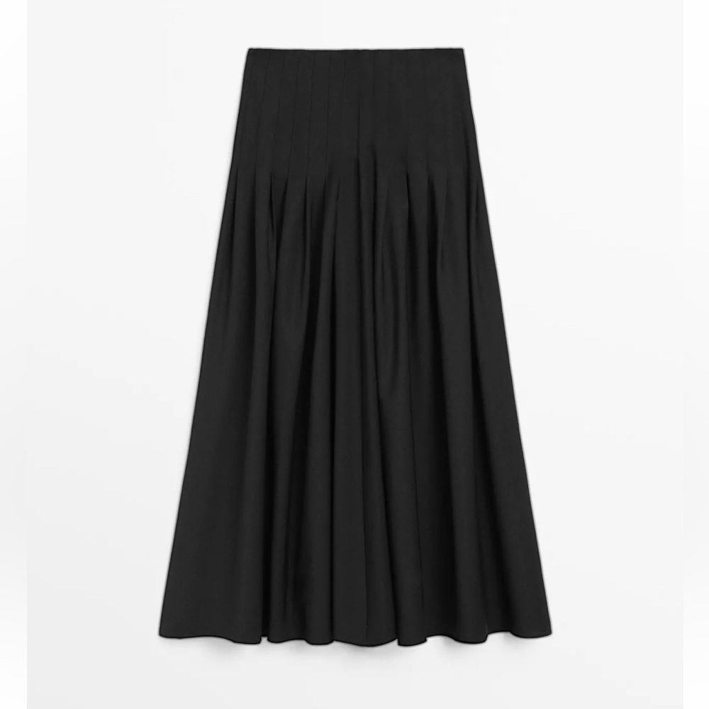 Massimo Dutti Black Pleated Midi Skirt with Yoke & Seam Details Size 34 NWT - Picture 4 of 16